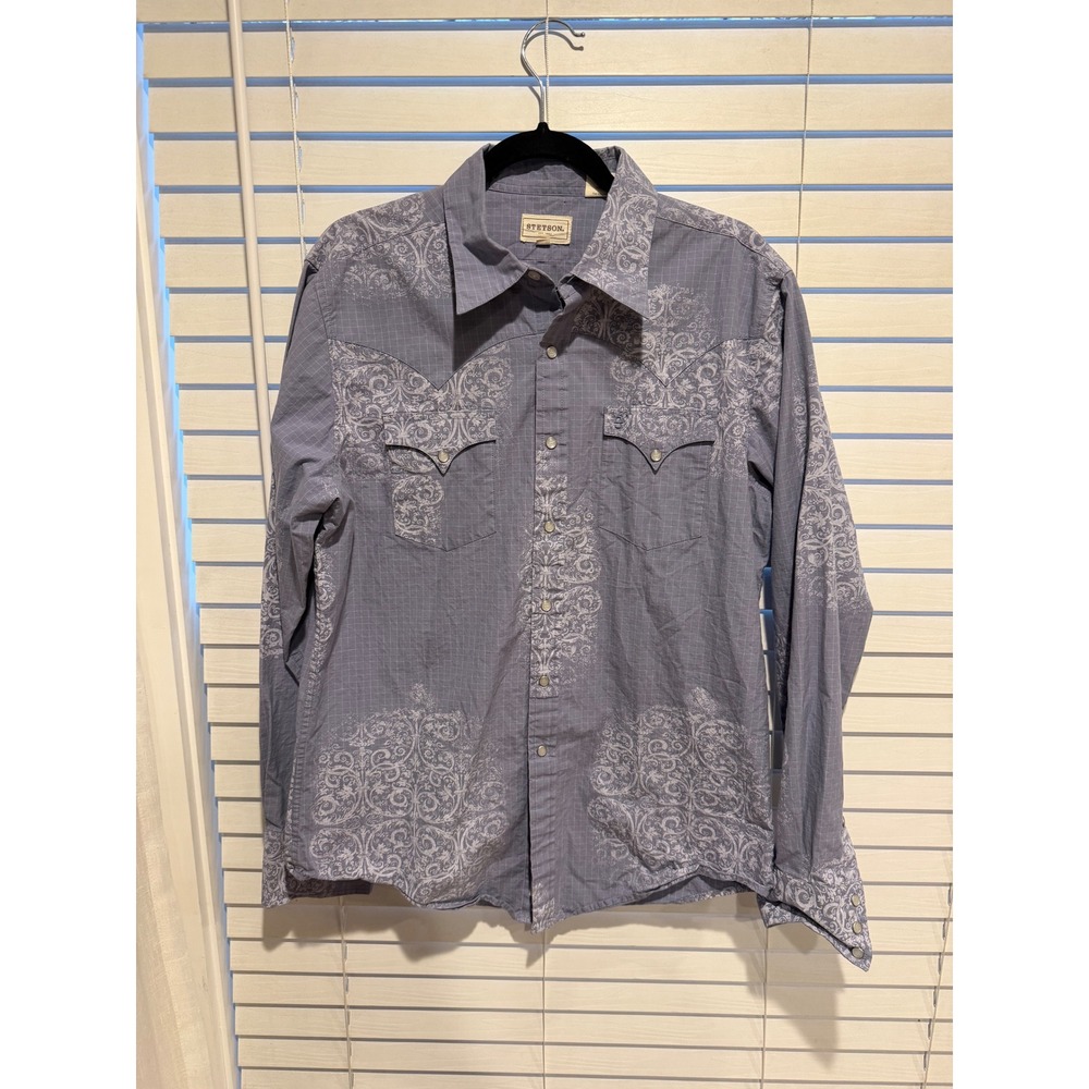 Stetson Mens Western Shirt Long Sleeve Blue Plaid Pearl‎ Snap Size L